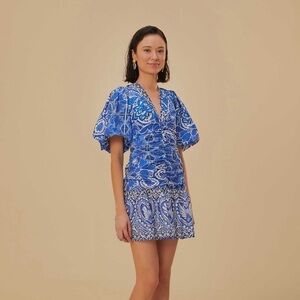 FARM Rio Blue Tile Dream Short Sleeve Mini Dress